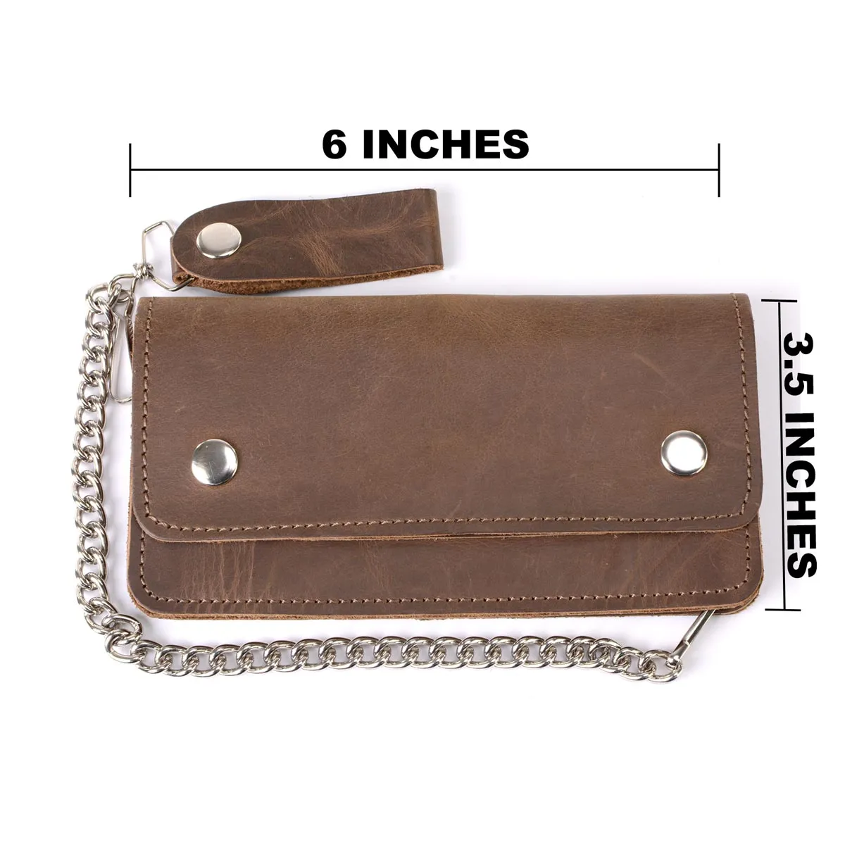 Milwaukee Leather MLW7885 Men's 6" Brown Premium Leather Bi-Fold Biker Wallet w/ Anti-Theft Stainless Steel Chain