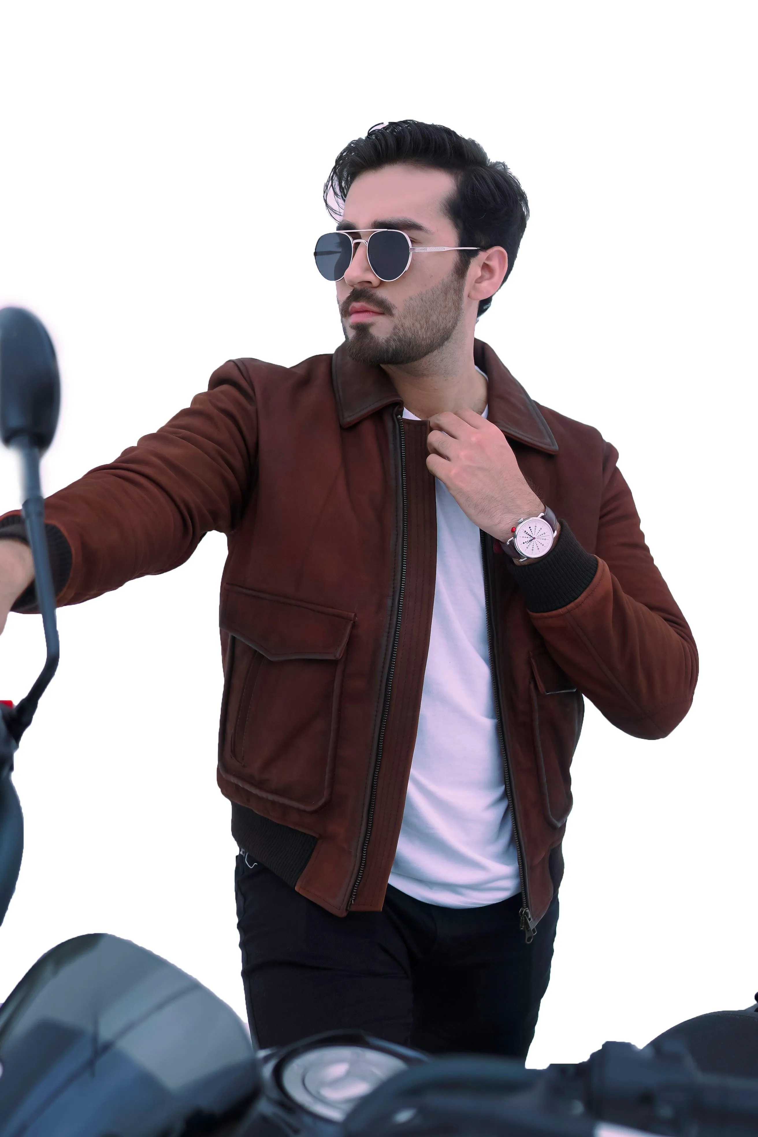 NEW AVIATOR REDISH BROWN COWHIDE NUBUCK SUEDE BOMBER LEATHER JACKET