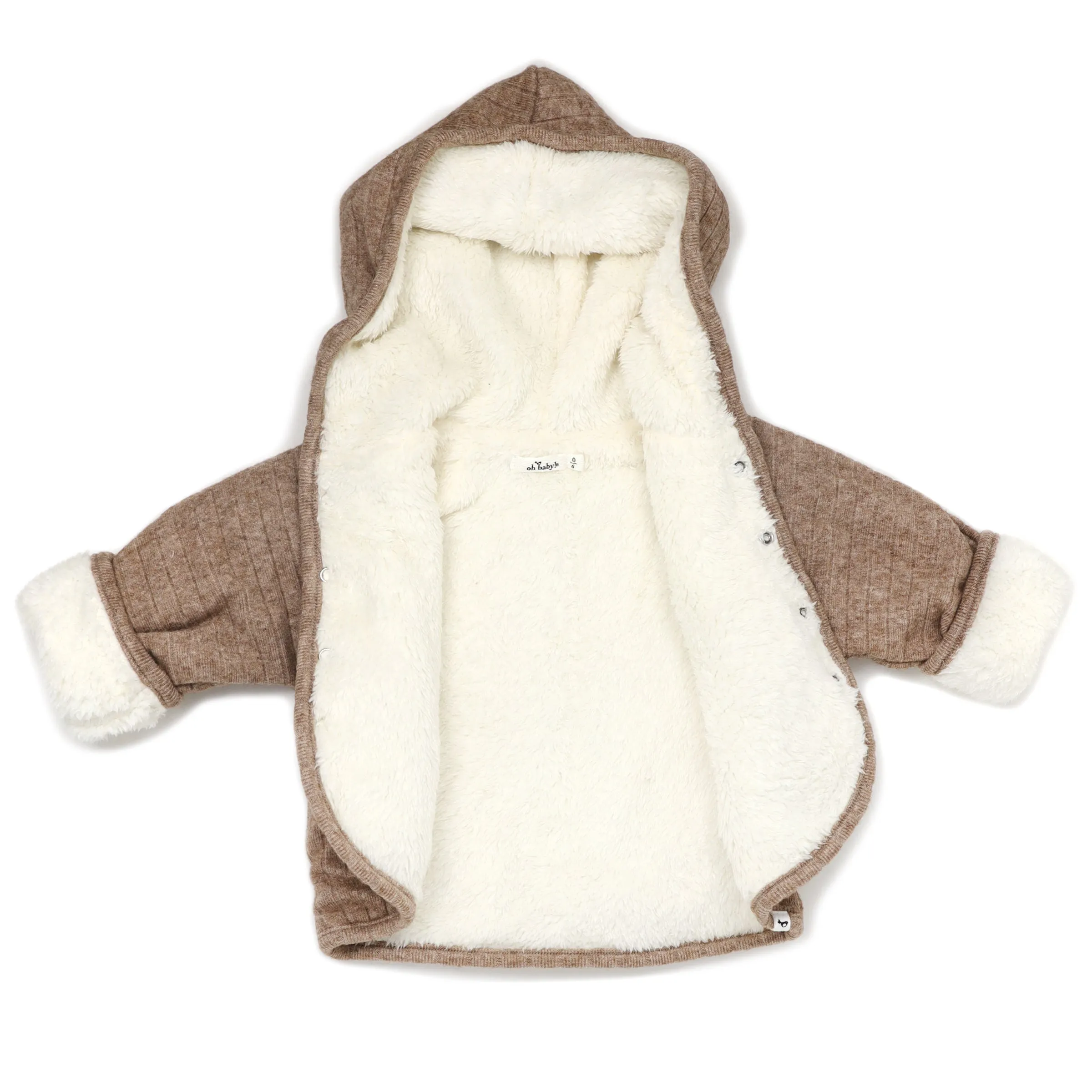 oh baby! Wide Rib Sweater Knit Winter Snowdrift Jacket- Mushroom Heather (Cream Lining)