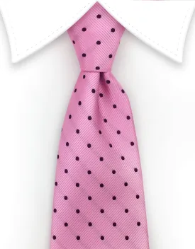 Pink Tie with Dark Purple Polka Dots