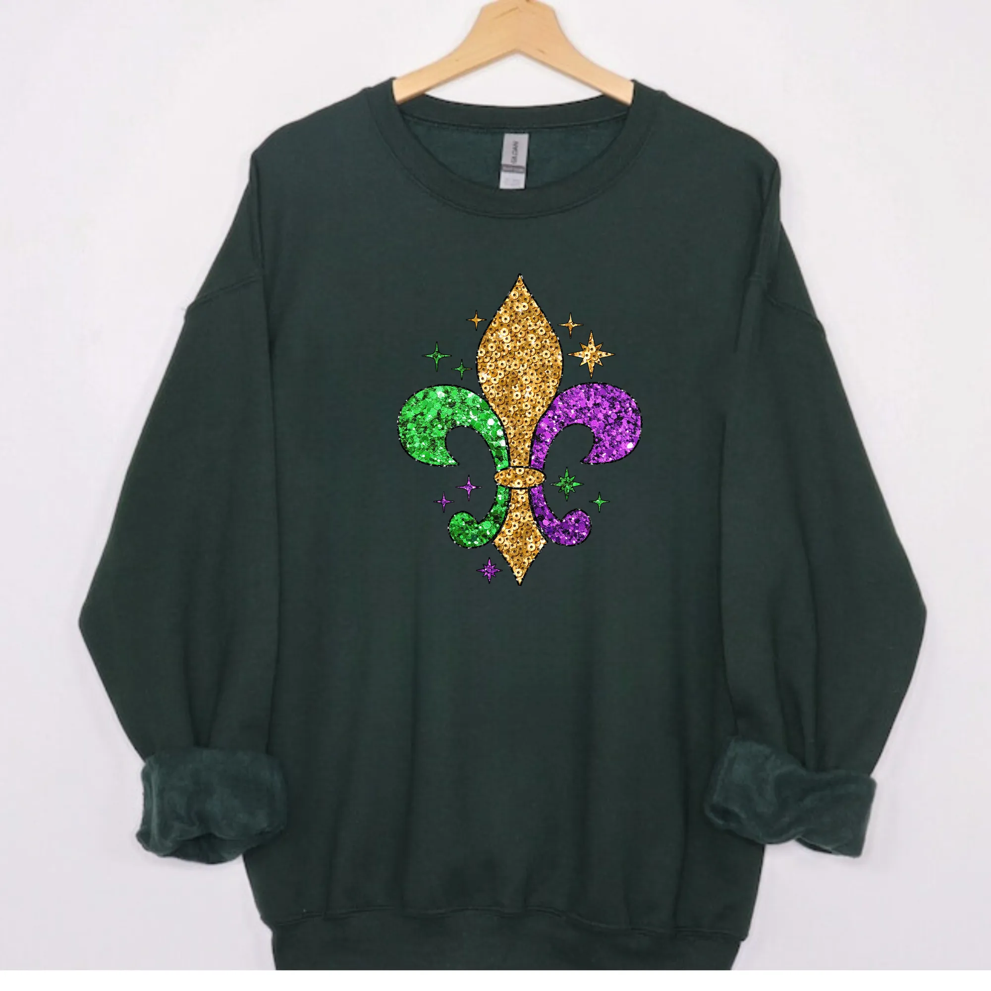 Sequin Fleur De Lis Mardi Gras Sweatshirt