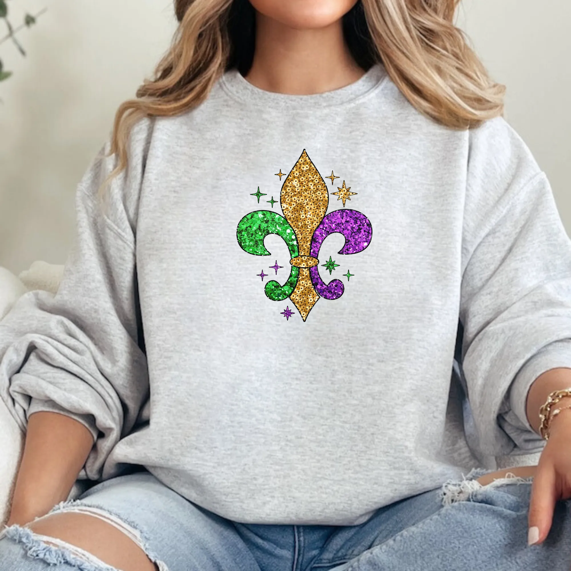 Sequin Fleur De Lis Mardi Gras Sweatshirt