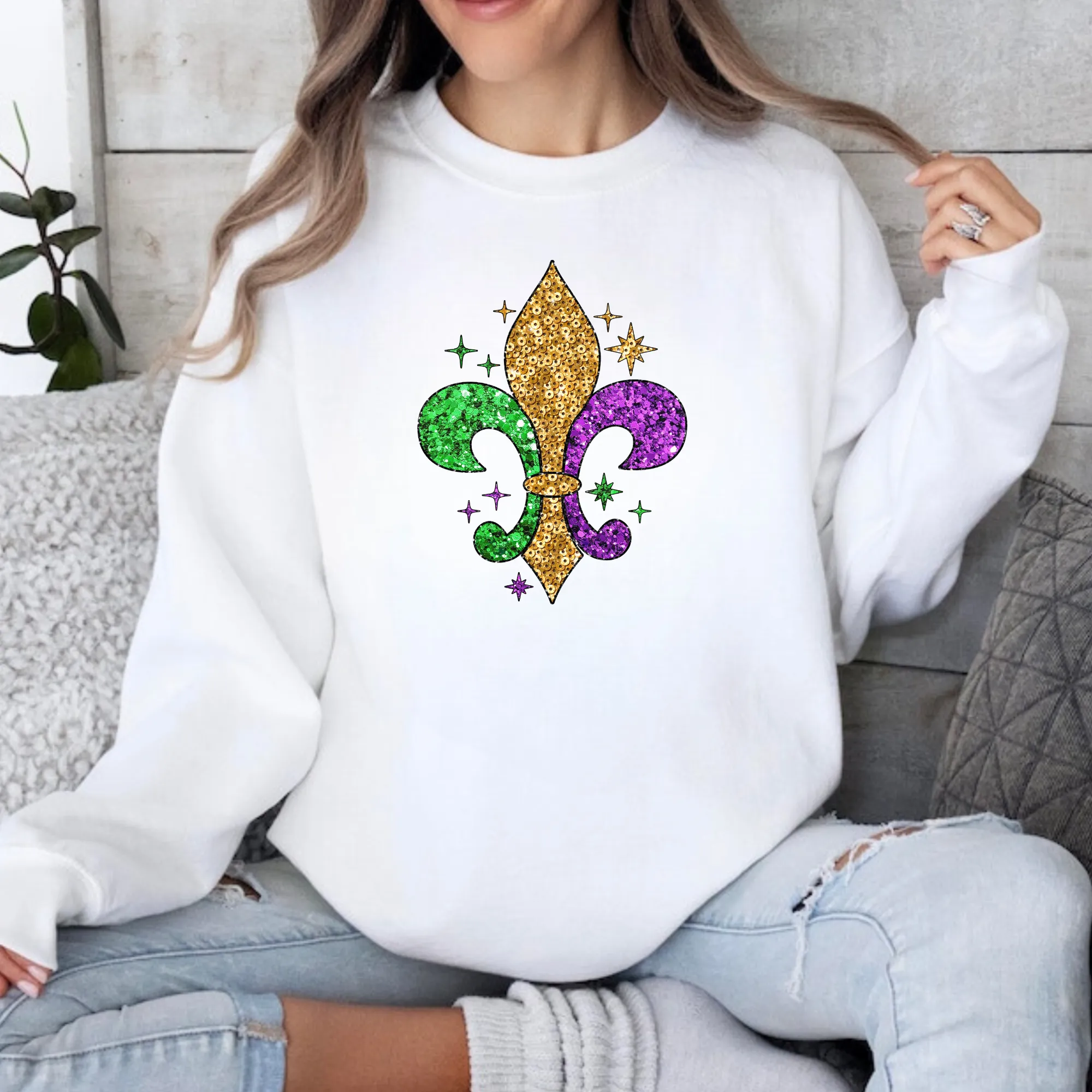 Sequin Fleur De Lis Mardi Gras Sweatshirt