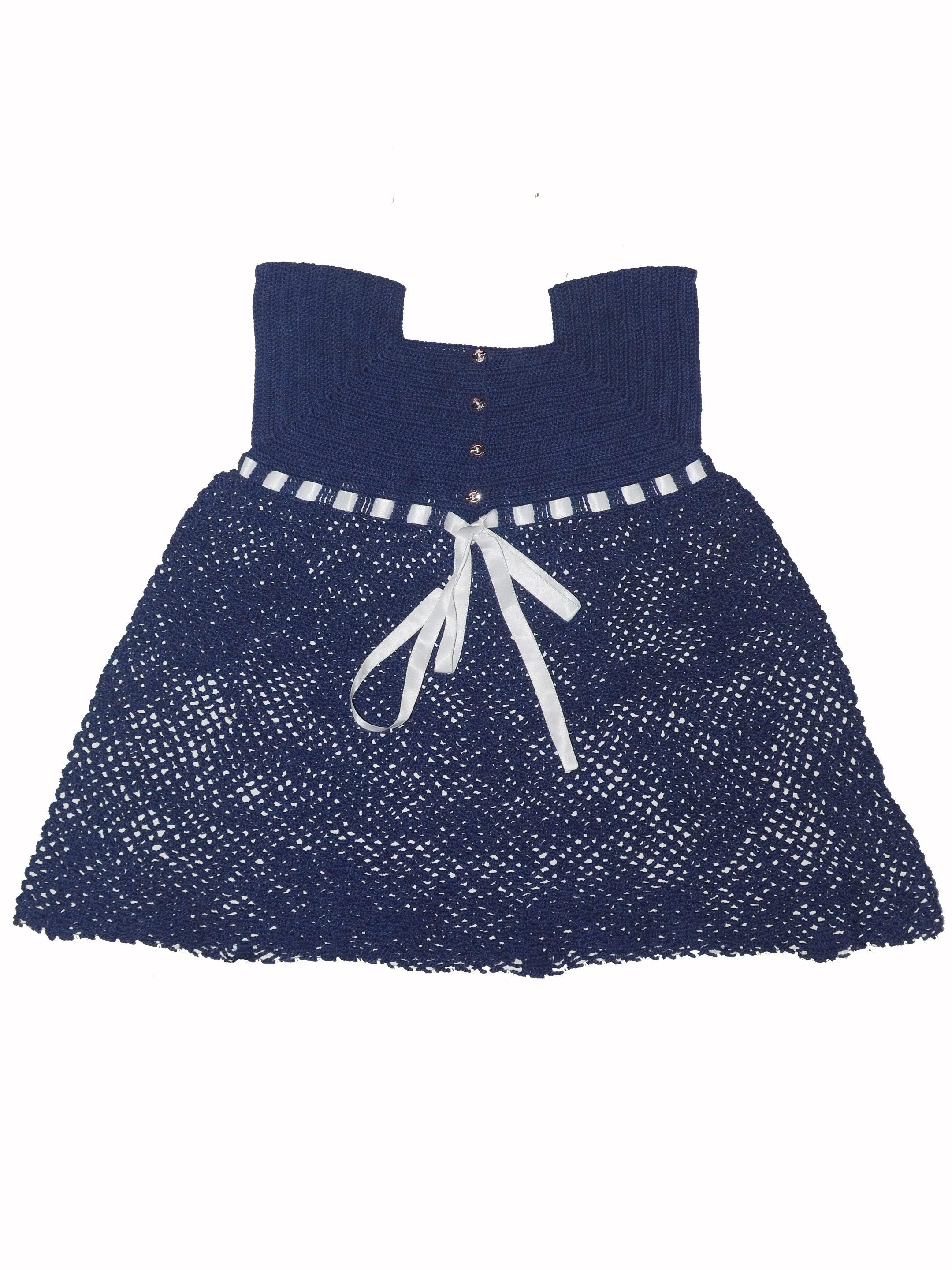 Stylish Dark Blue Color Handmade Crochet Frock For Baby Girl