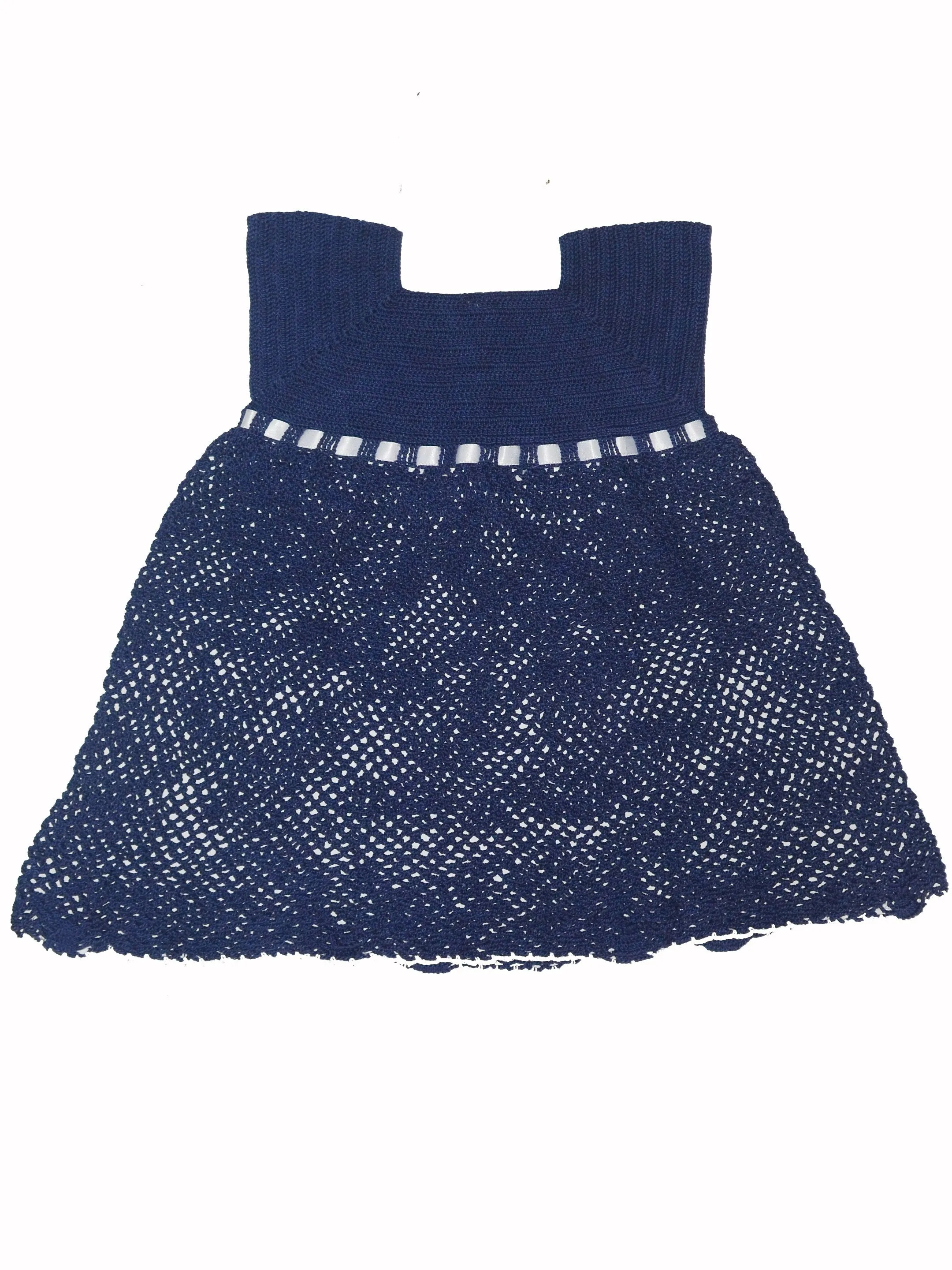 Stylish Dark Blue Color Handmade Crochet Frock For Baby Girl