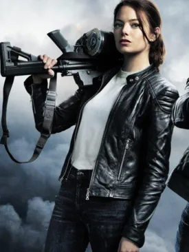 STYLISH WICHITA ZOMBIELAND DOUBLE TAP EMMA STONE BLACK WOMEN'S LEATHER JACKET