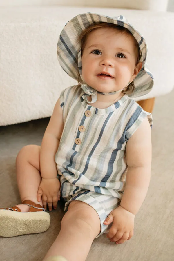 Unisex Organic-cotton Muslin Romper - Sea Stripes