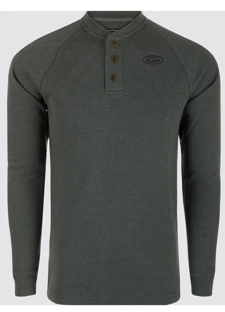 Weston Lakes Waffle Henley LS in Caviar Black Heather by Drake