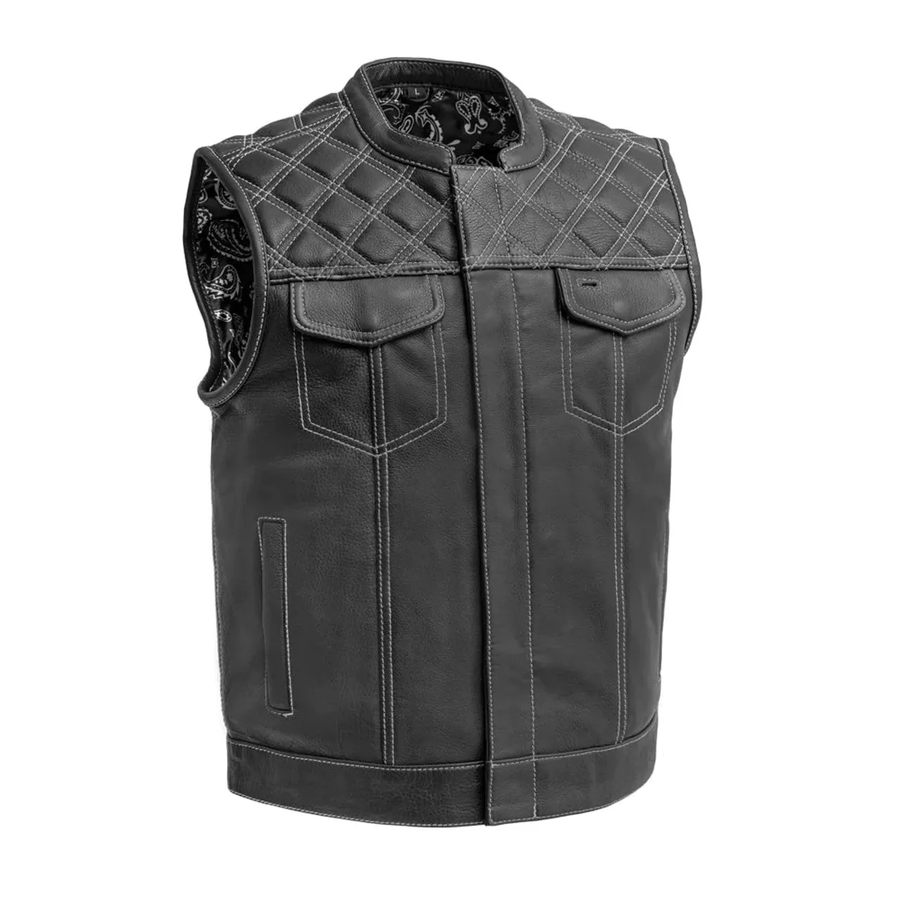 WHITE FIM693-QLT | Downside - Men's Club Style Leather Vest - Black/White