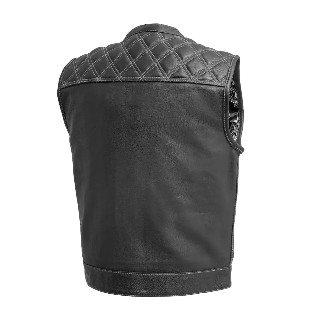 WHITE FIM693-QLT | Downside - Men's Club Style Leather Vest - Black/White