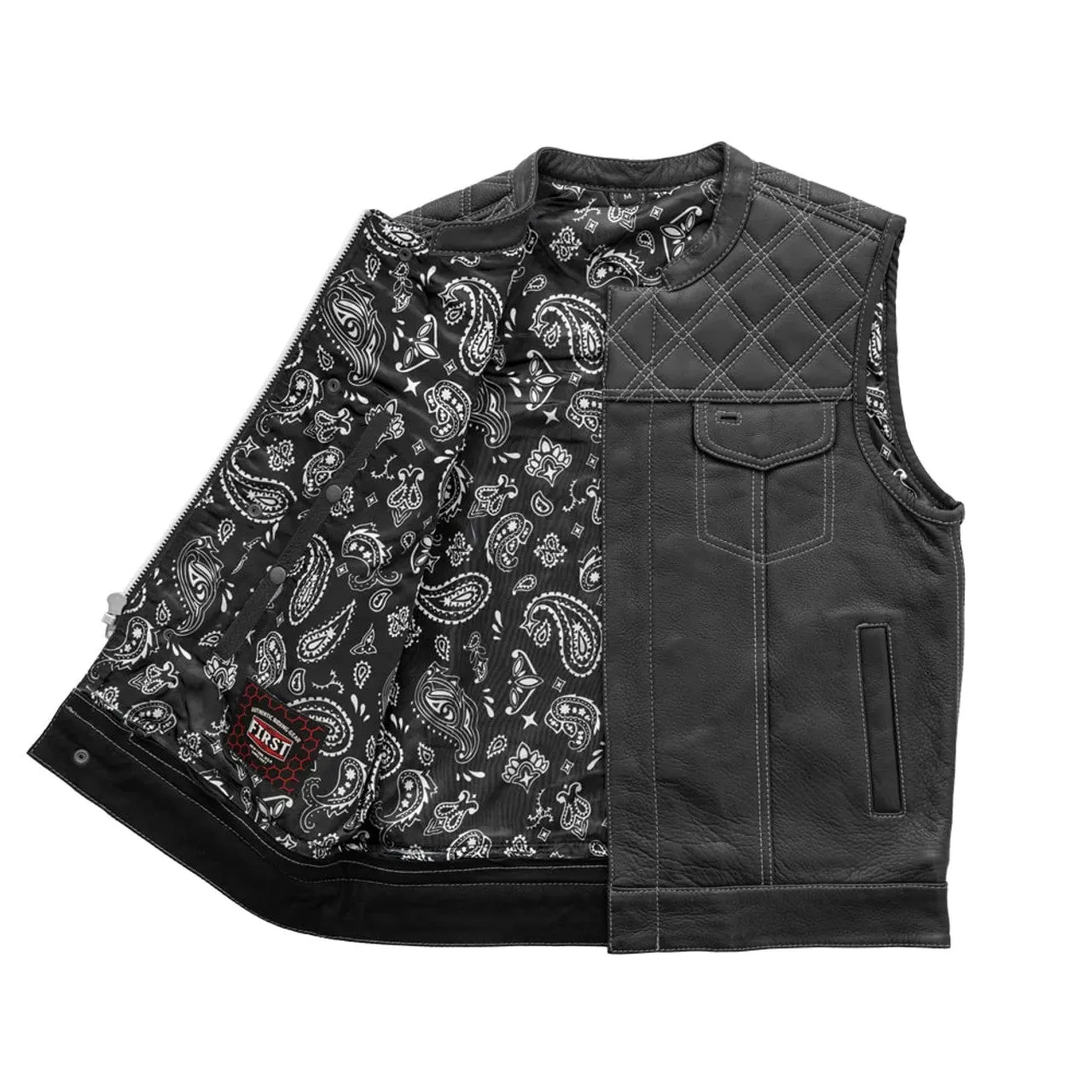 WHITE FIM693-QLT | Downside - Men's Club Style Leather Vest - Black/White