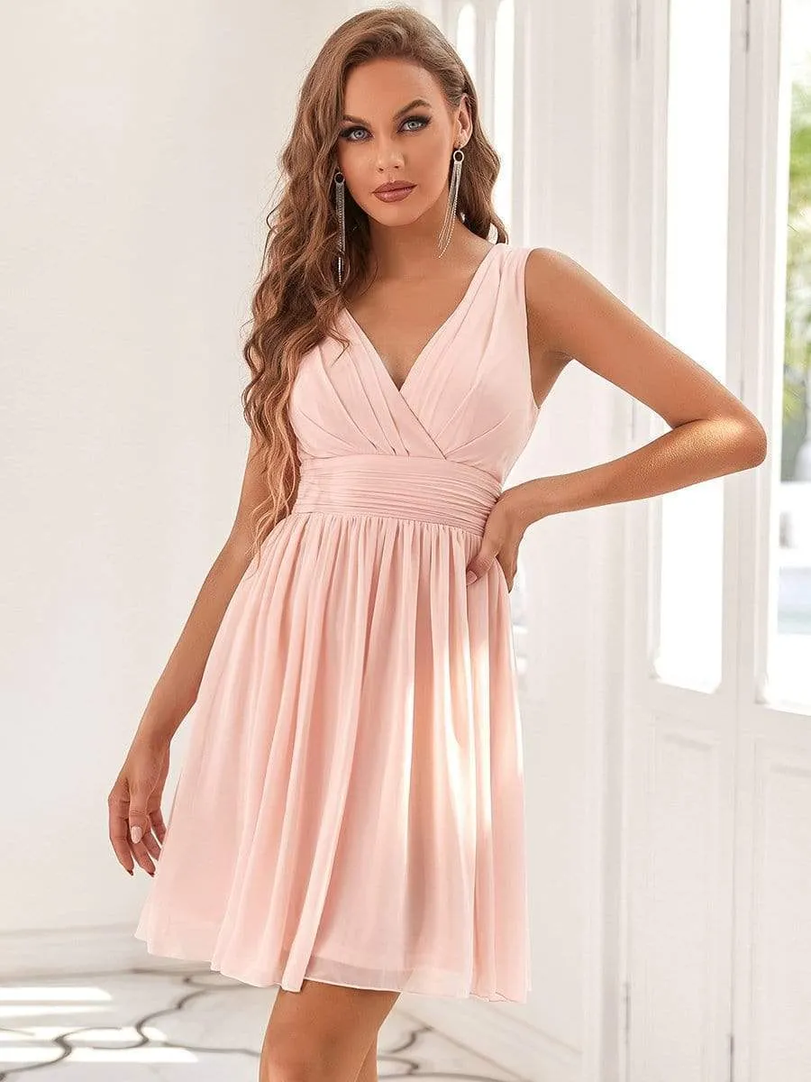 Women Sleeveless V Neck Short Bridesmaid Dress