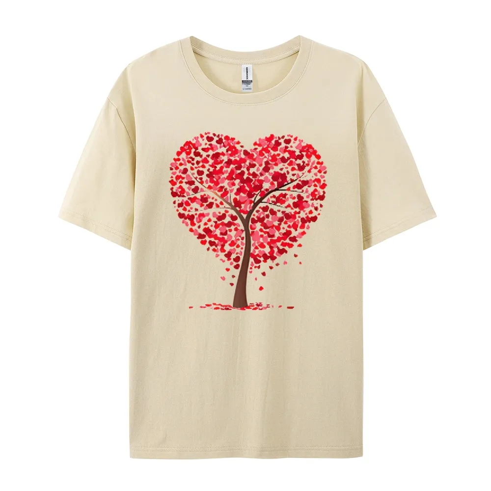 Women Valentine's Day Love Heart Tree Print Graphic T-shirt