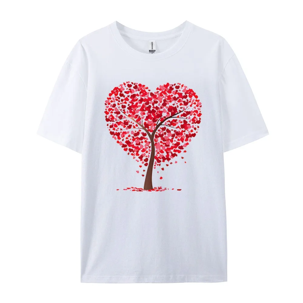 Women Valentine's Day Love Heart Tree Print Graphic T-shirt