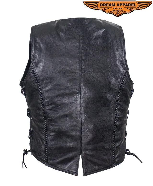 Womens Longer Motorcycle Vest With Braid