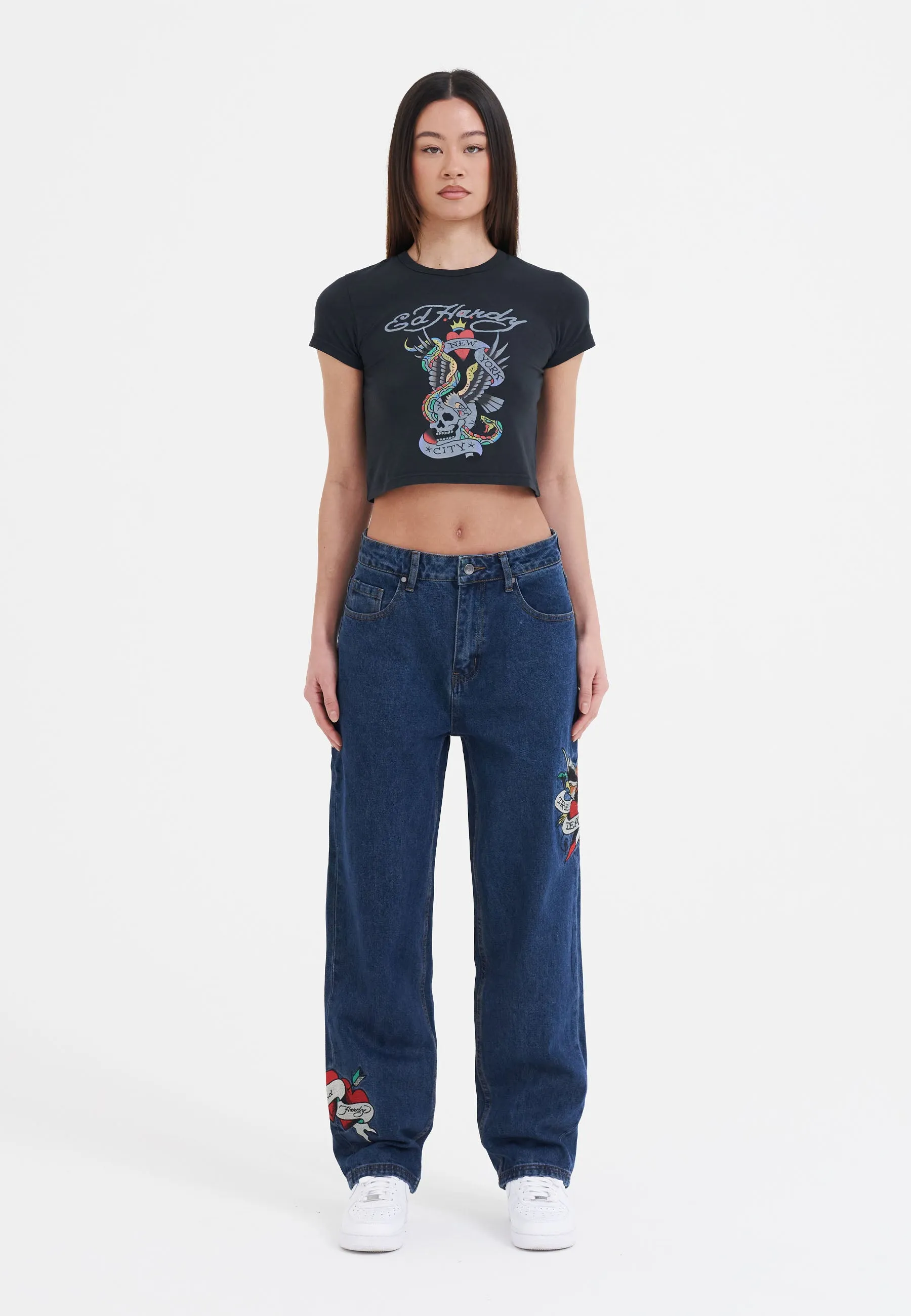 Womens True-Til-Death Relaxed Fit Denim Trousers Jeans - Indigo