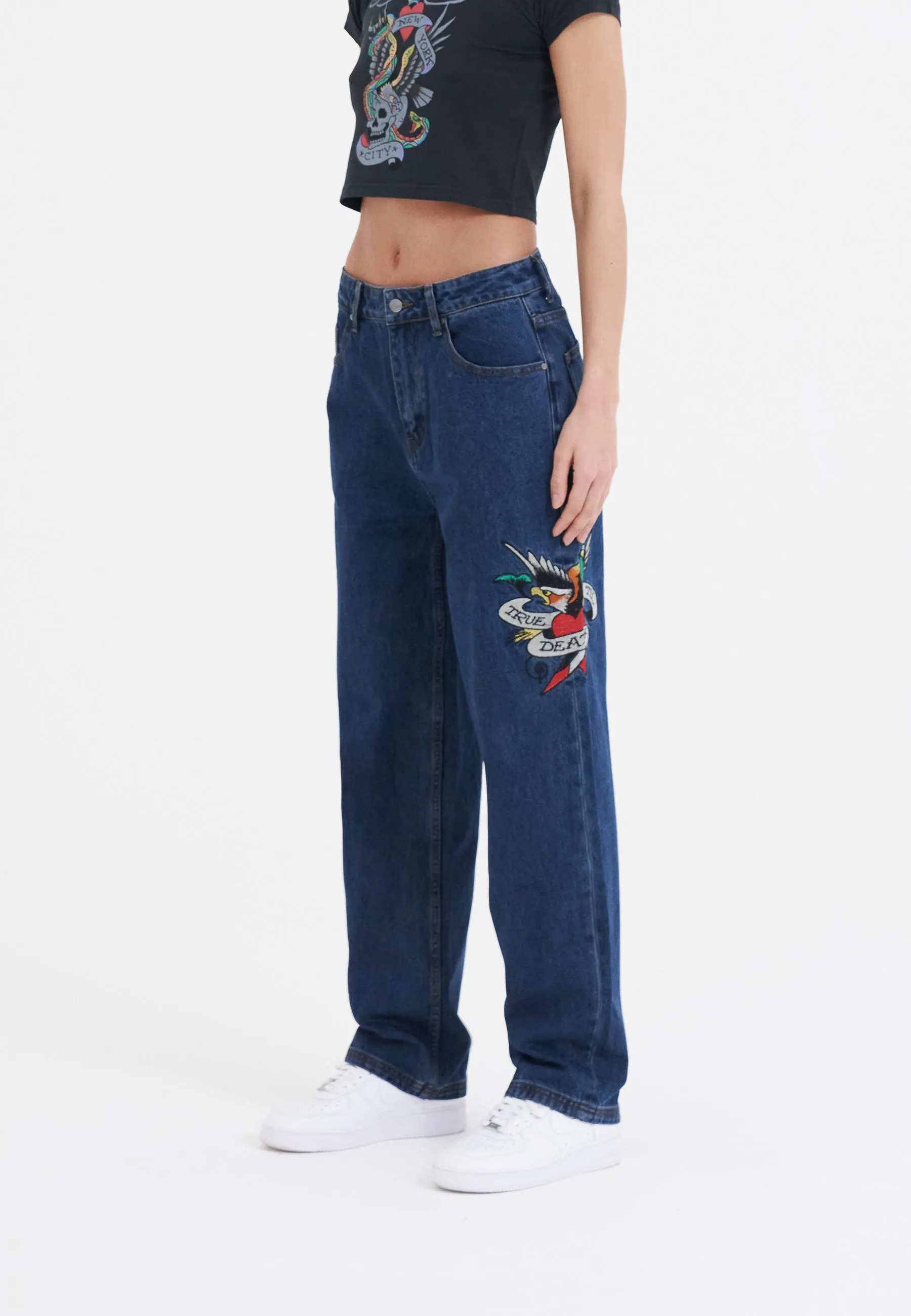 Womens True-Til-Death Relaxed Fit Denim Trousers Jeans - Indigo