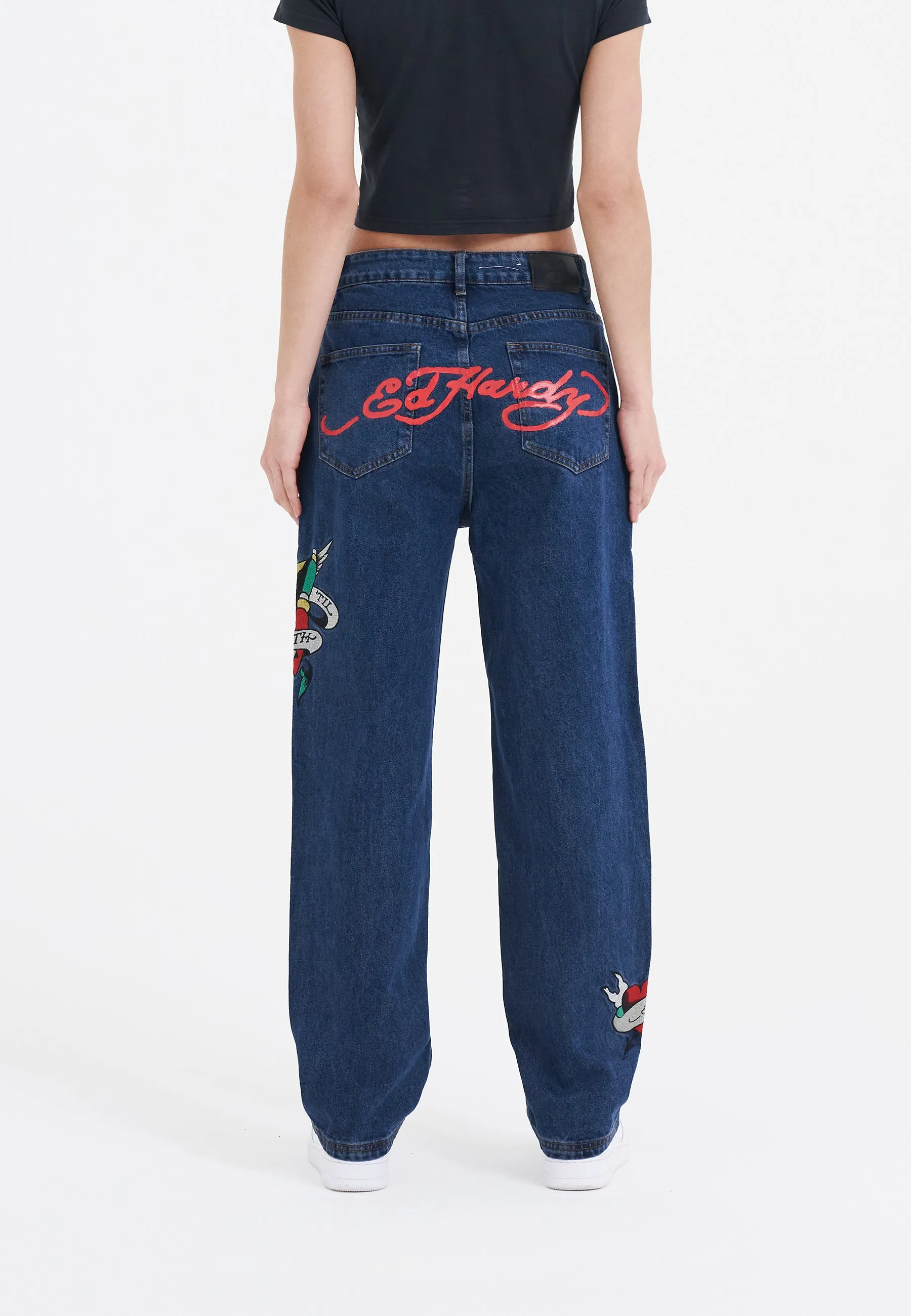 Womens True-Til-Death Relaxed Fit Denim Trousers Jeans - Indigo